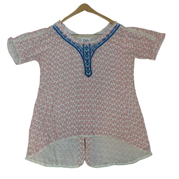 Anthropologie Embroidered Split Back IKAT embroidered Short Sleeve Tunic Top M - Picture 11 of 16